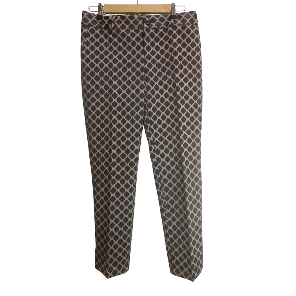 Banana Republic‎ Camden Pant Womens 6 Black Tan Geometric Diamond Ankle Trousers